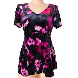 Y2K Velvet Dark Floral Top Women XS Whimsigoth Fairy Grunge Romantic Witchy Soft